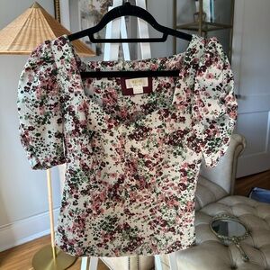 Mauve size 2 fall floral corset top with puffy sleeves